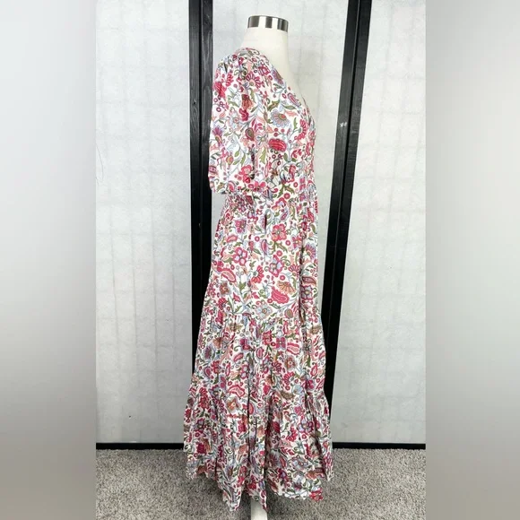 Boden puff sleeve Tiered Multicolor midi dress 8 - Picture 5 of 10